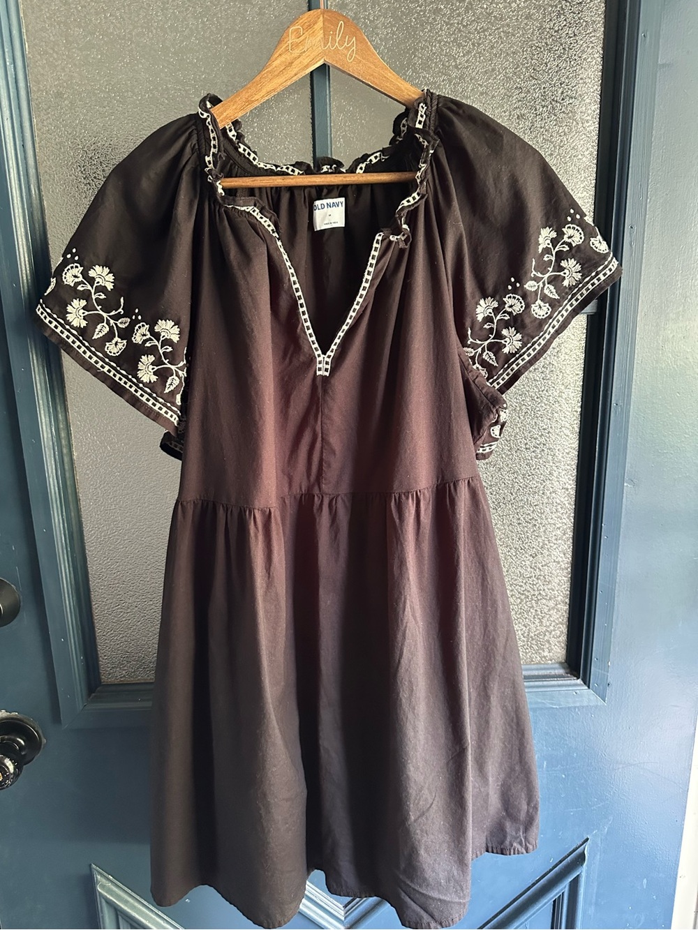 Old Navy Black Dress with White Embroidered Details
